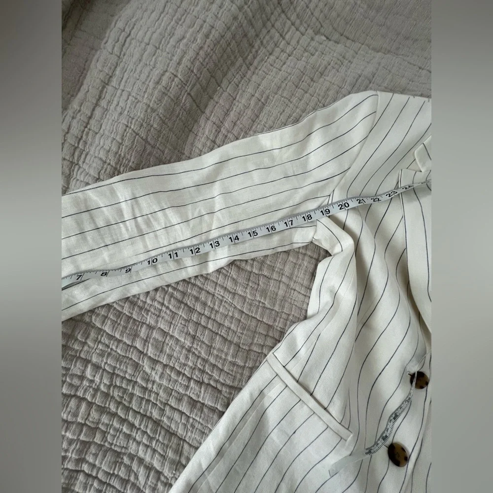 Lafayette 148 Linen White Striped Blazer and Pants Set 2069 - Picture 11 of 12